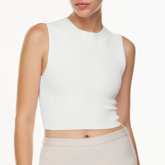 Babaton| Aritzia| Chic Sculpt Knit White Ribbed Sleeveless Muscle Shirt Top Sz S - Picture 1 of 5